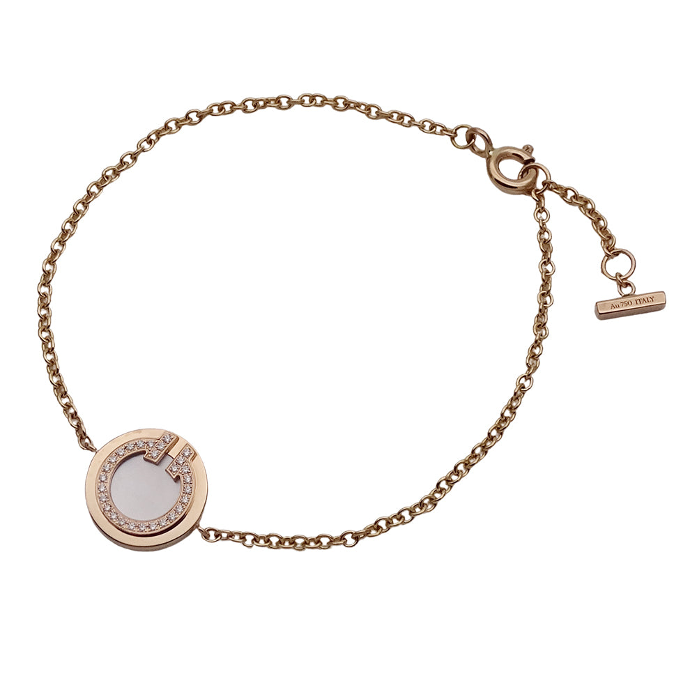 TIFFANY&Co. ティファニー Tトゥ サークル ブレスレット 750PG ピンクゴールド ダイヤモンド マザーオブパール レディース 磨き済み 【中古】