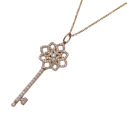 TIFFANY&Co. ティファニー ウォーブンキー ネックレス 750PG ピンクゴールド ダイヤモンド レディース 磨き済み 【中古】