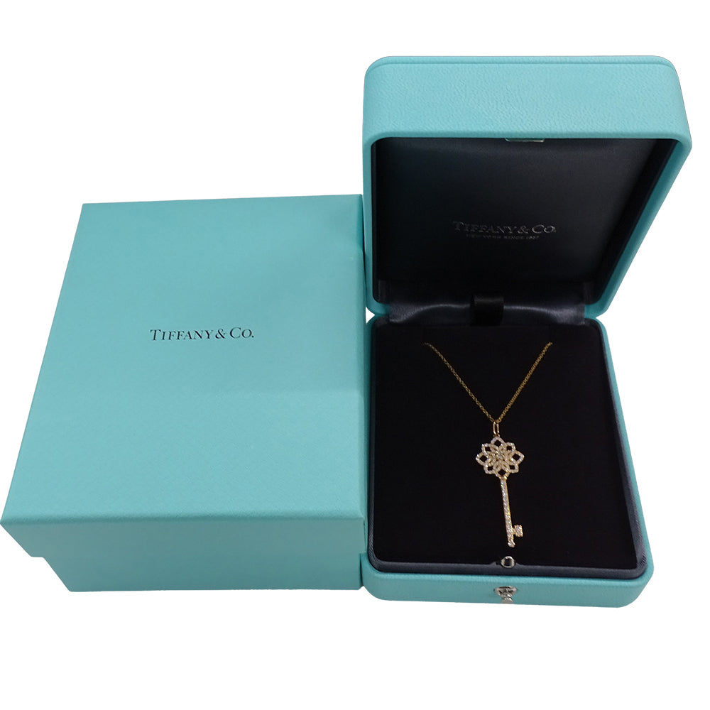TIFFANY&Co. ティファニー ウォーブンキー ネックレス 750PG ピンクゴールド ダイヤモンド レディース 磨き済み 【中古】