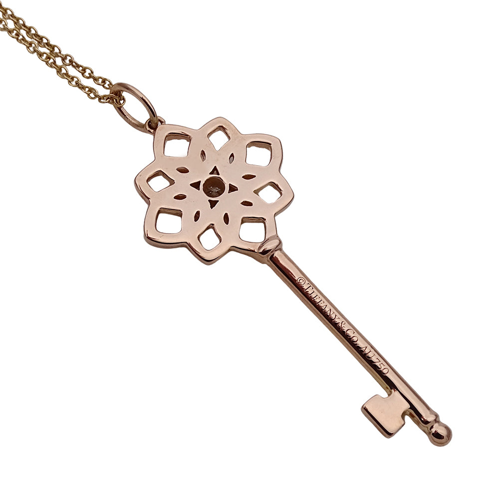 TIFFANY&Co. ティファニー ウォーブンキー ネックレス 750PG ピンクゴールド ダイヤモンド レディース 磨き済み 【中古】