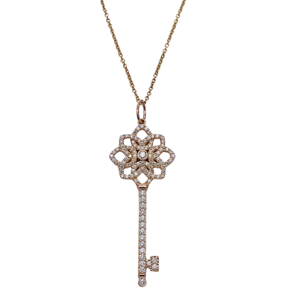 TIFFANY&Co. ティファニー ウォーブンキー ネックレス 750PG ピンクゴールド ダイヤモンド レディース 磨き済み 【中古】