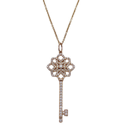 TIFFANY&Co. ティファニー ウォーブンキー ネックレス 750PG ピンクゴールド ダイヤモンド レディース 磨き済み 【中古】