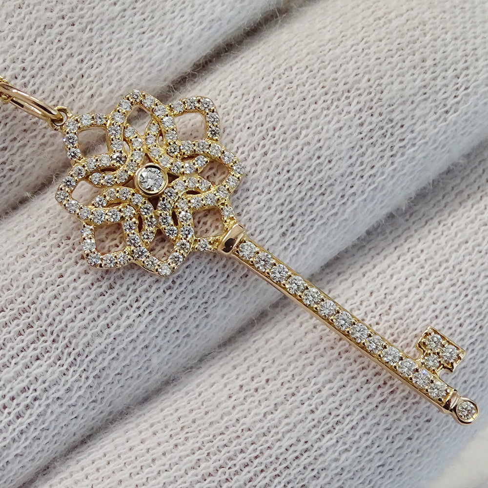 TIFFANY&Co. ティファニー ウォーブンキー ネックレス 750PG ピンクゴールド ダイヤモンド レディース 磨き済み 【中古】