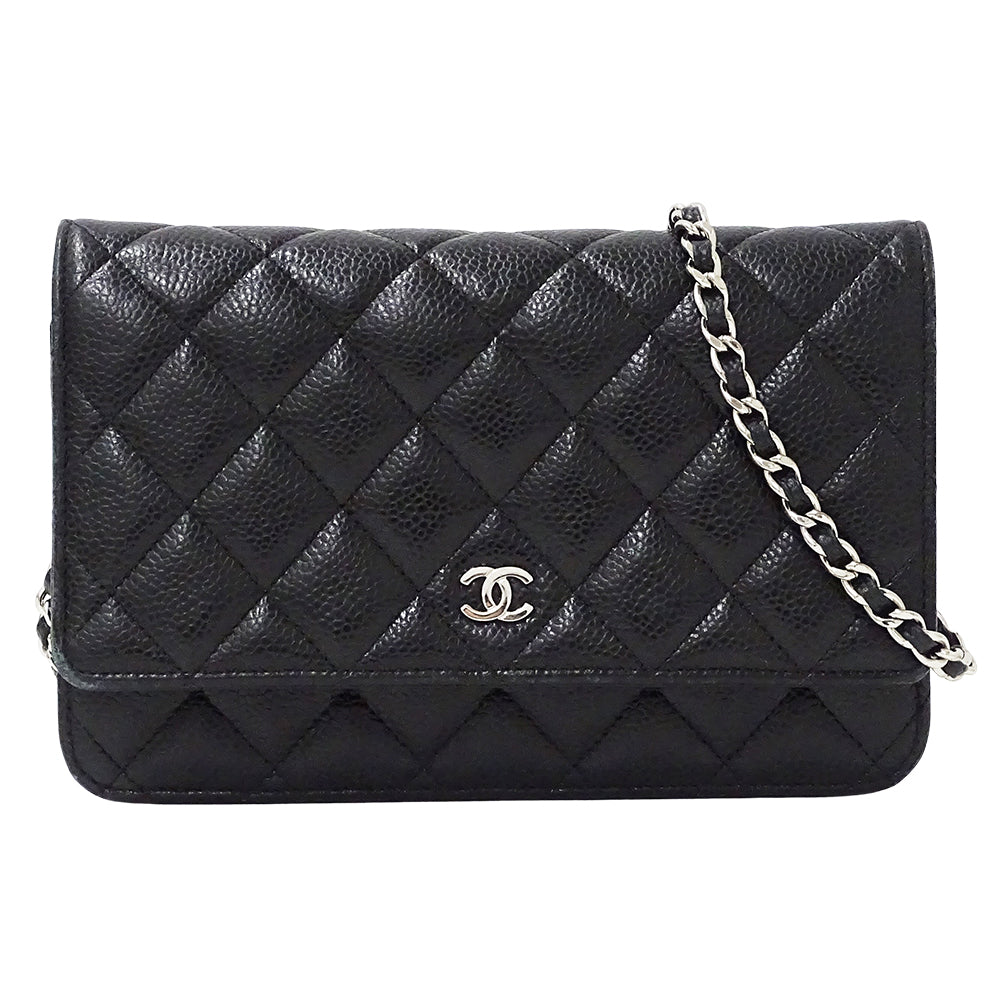 CHANEL シャネル ショルダーウォレット マトラッセ ブラック シルバー金具 キャビアスキン レディース 【中古】