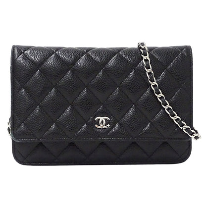 CHANEL シャネル ショルダーウォレット マトラッセ ブラック シルバー金具 キャビアスキン レディース 【中古】