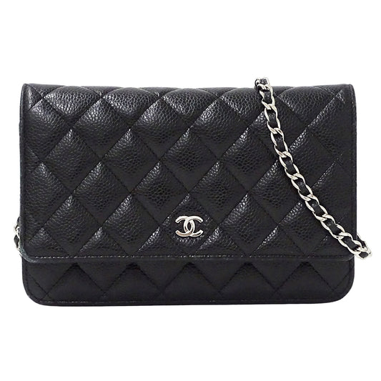 CHANEL シャネル ショルダーウォレット マトラッセ ブラック シルバー金具 キャビアスキン レディース 【中古】
