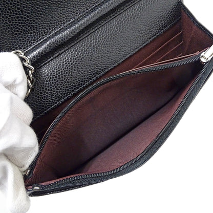 CHANEL シャネル ショルダーウォレット マトラッセ ブラック シルバー金具 キャビアスキン レディース 【中古】