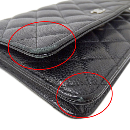 CHANEL シャネル ショルダーウォレット マトラッセ ブラック シルバー金具 キャビアスキン レディース 【中古】