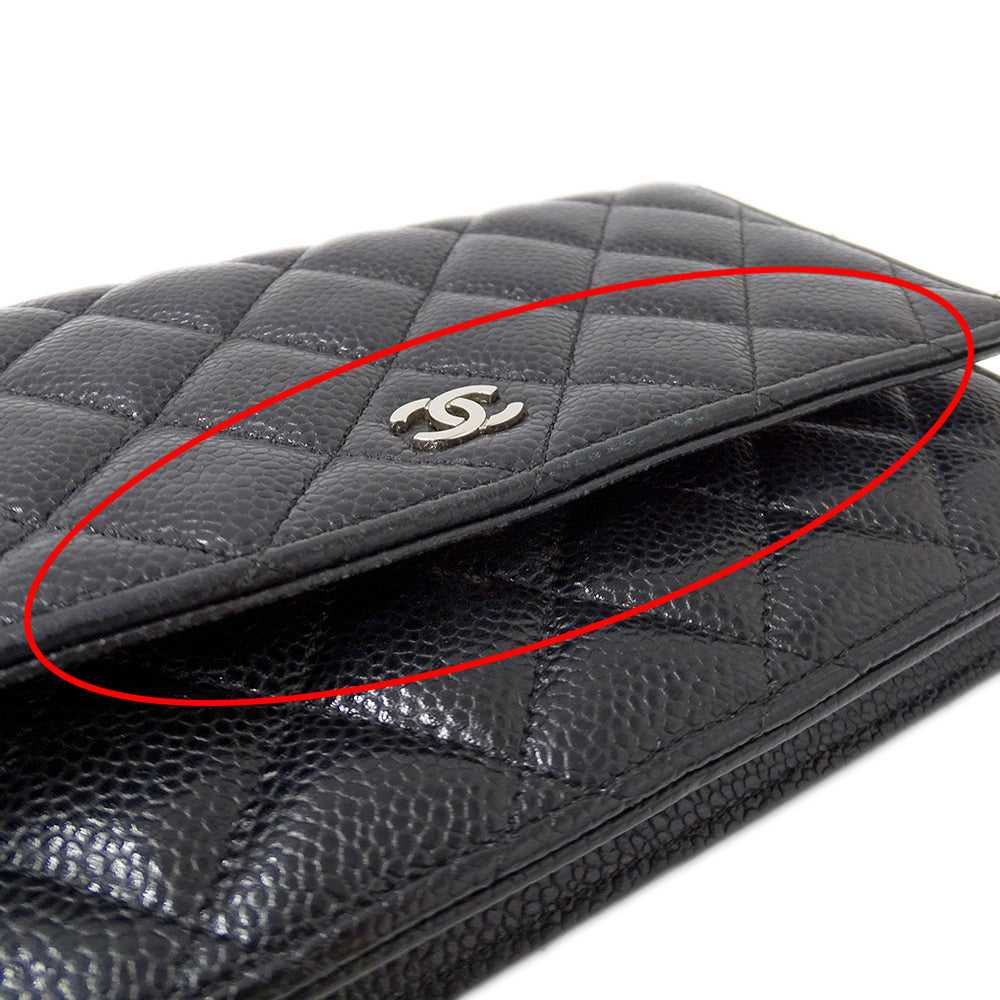 CHANEL シャネル ショルダーウォレット マトラッセ ブラック シルバー金具 キャビアスキン レディース 【中古】