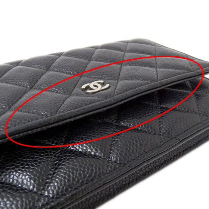 CHANEL シャネル ショルダーウォレット マトラッセ ブラック シルバー金具 キャビアスキン レディース 【中古】