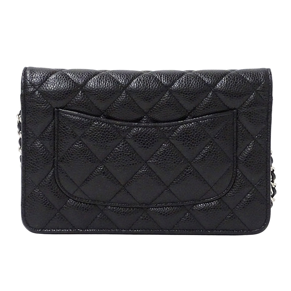 CHANEL シャネル ショルダーウォレット マトラッセ ブラック シルバー金具 キャビアスキン レディース 【中古】