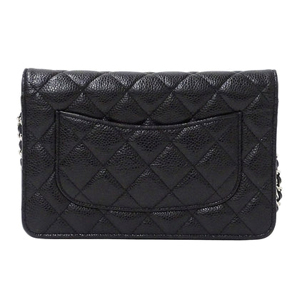 CHANEL シャネル ショルダーウォレット マトラッセ ブラック シルバー金具 キャビアスキン レディース 【中古】
