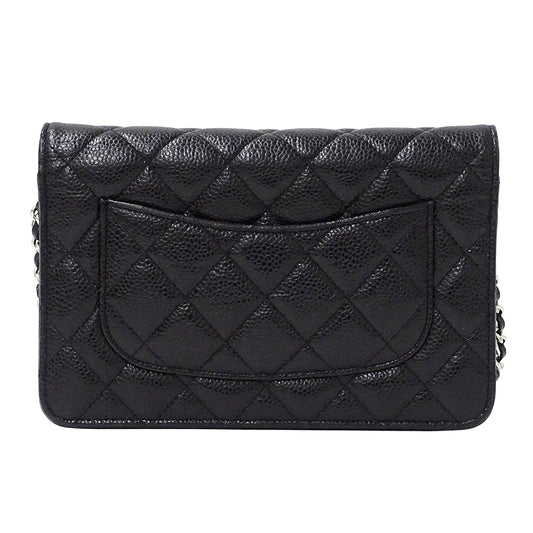 CHANEL シャネル ショルダーウォレット マトラッセ ブラック シルバー金具 キャビアスキン レディース 【中古】