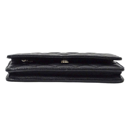 CHANEL シャネル ショルダーウォレット マトラッセ ブラック シルバー金具 キャビアスキン レディース 【中古】