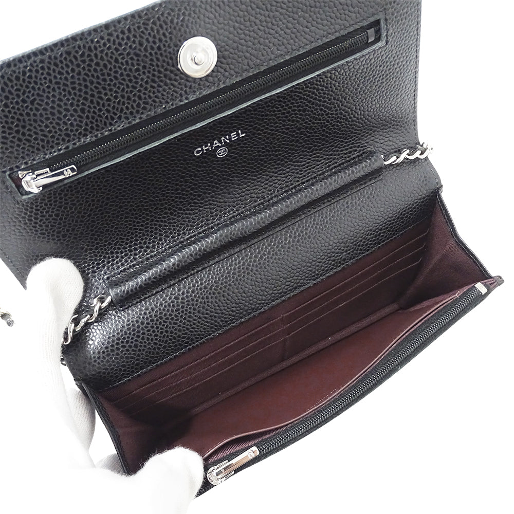 CHANEL シャネル ショルダーウォレット マトラッセ ブラック シルバー金具 キャビアスキン レディース 【中古】