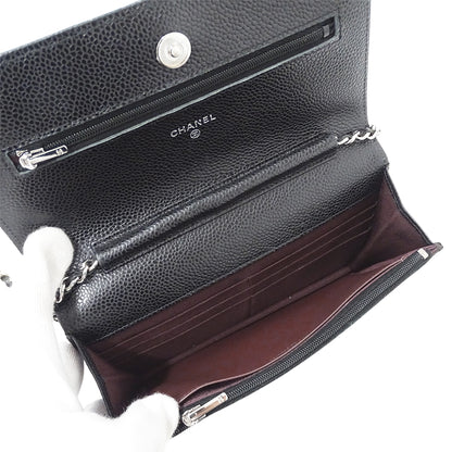 CHANEL シャネル ショルダーウォレット マトラッセ ブラック シルバー金具 キャビアスキン レディース 【中古】