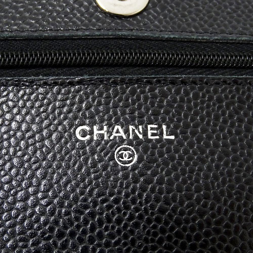 CHANEL シャネル ショルダーウォレット マトラッセ ブラック シルバー金具 キャビアスキン レディース 【中古】