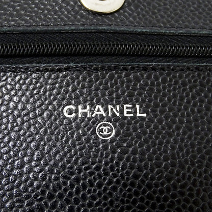 CHANEL シャネル ショルダーウォレット マトラッセ ブラック シルバー金具 キャビアスキン レディース 【中古】