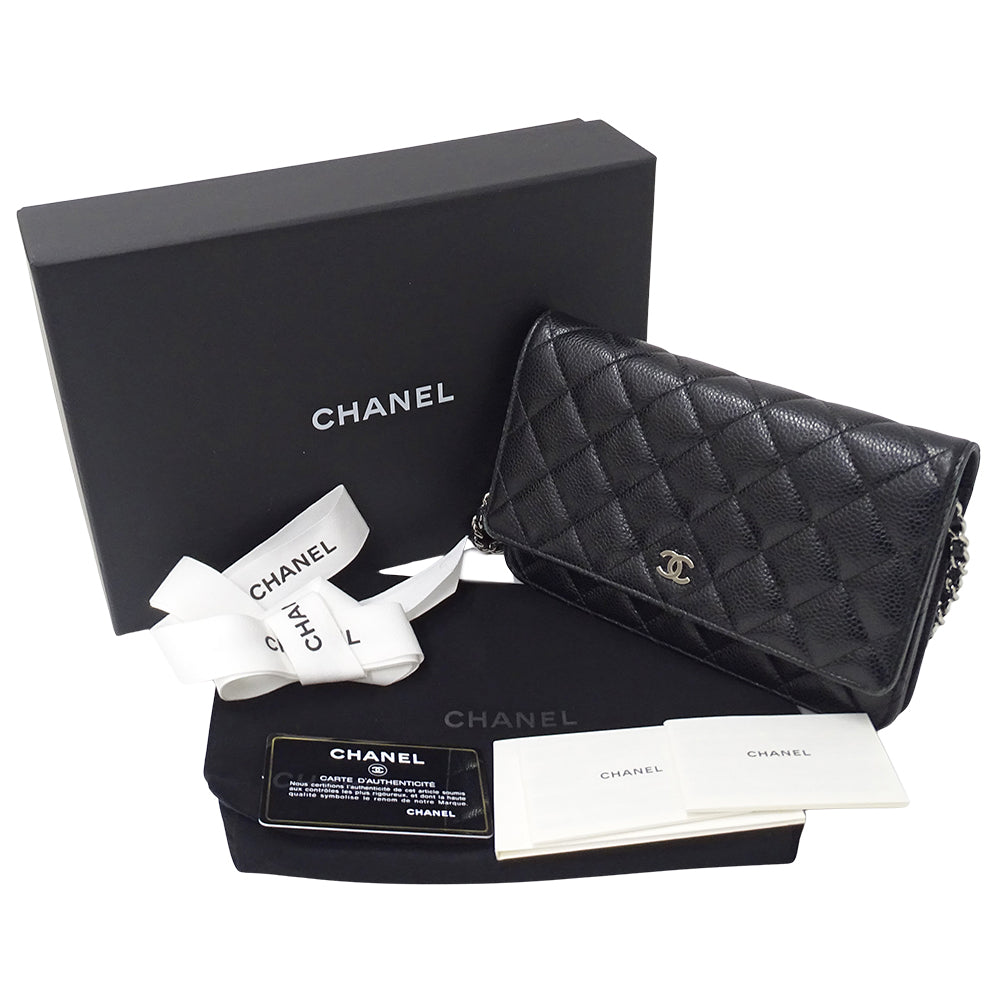 CHANEL シャネル ショルダーウォレット マトラッセ ブラック シルバー金具 キャビアスキン レディース 【中古】