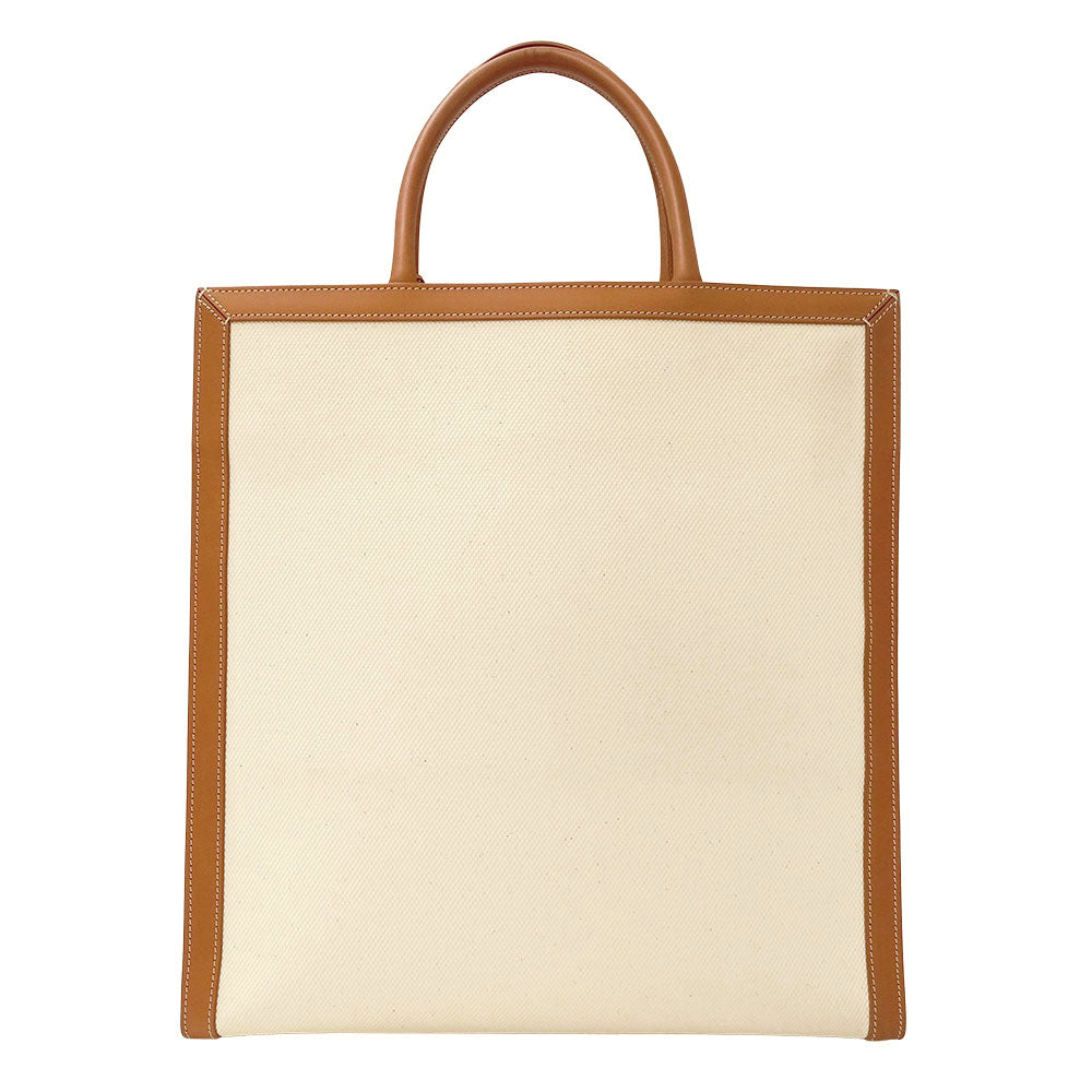 CELINE セリーヌ バーティカルカバ ラージ トートバッグ ブラウン アイボリー キャンバス レディース 【中古】