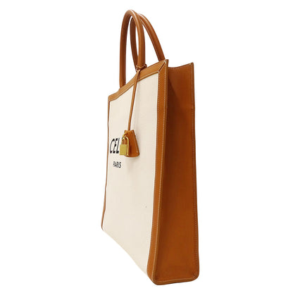 CELINE セリーヌ バーティカルカバ ラージ トートバッグ ブラウン アイボリー キャンバス レディース 【中古】