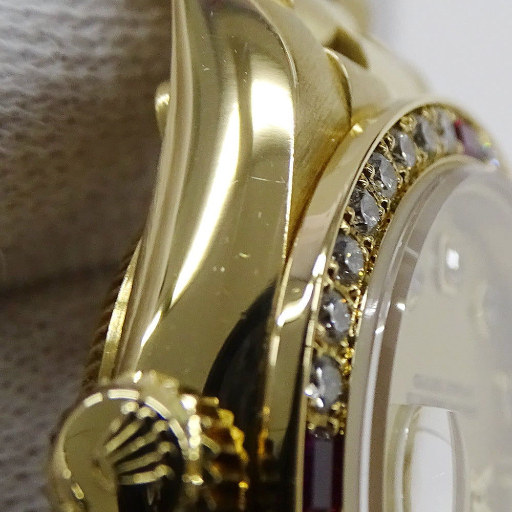 ROLEX ロレックス デイトジャスト 69068G W番 レディース 腕時計 自動巻き AT 750YG 18K 金無垢 ゴールド 4Pルビー 10Pダイヤモンド 磨き済み 【中古】