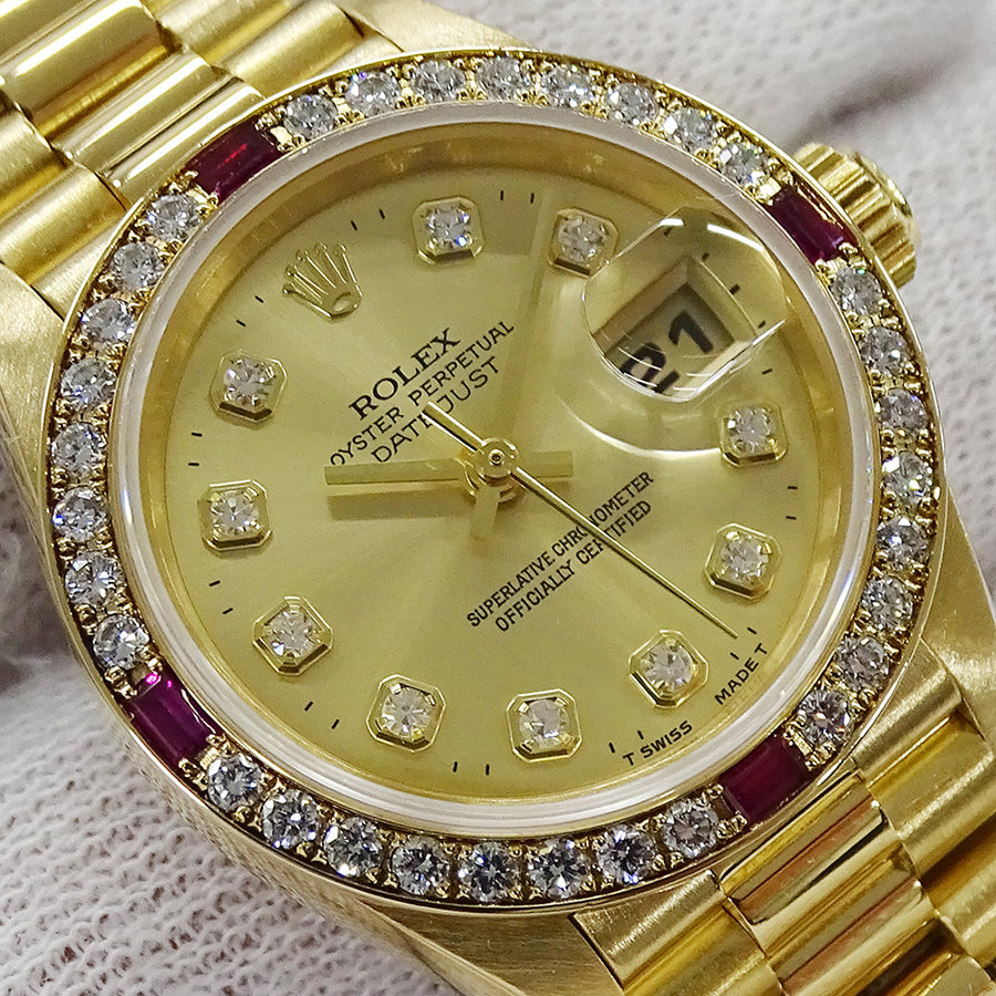 ROLEX ロレックス デイトジャスト 69068G W番 レディース 腕時計 自動巻き AT 750YG 18K 金無垢 ゴールド 4Pルビー 10Pダイヤモンド 磨き済み 【中古】