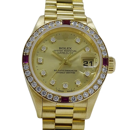 ROLEX ロレックス デイトジャスト 69068G W番 レディース 腕時計 自動巻き AT 750YG 18K 金無垢 ゴールド 4Pルビー 10Pダイヤモンド 磨き済み 【中古】