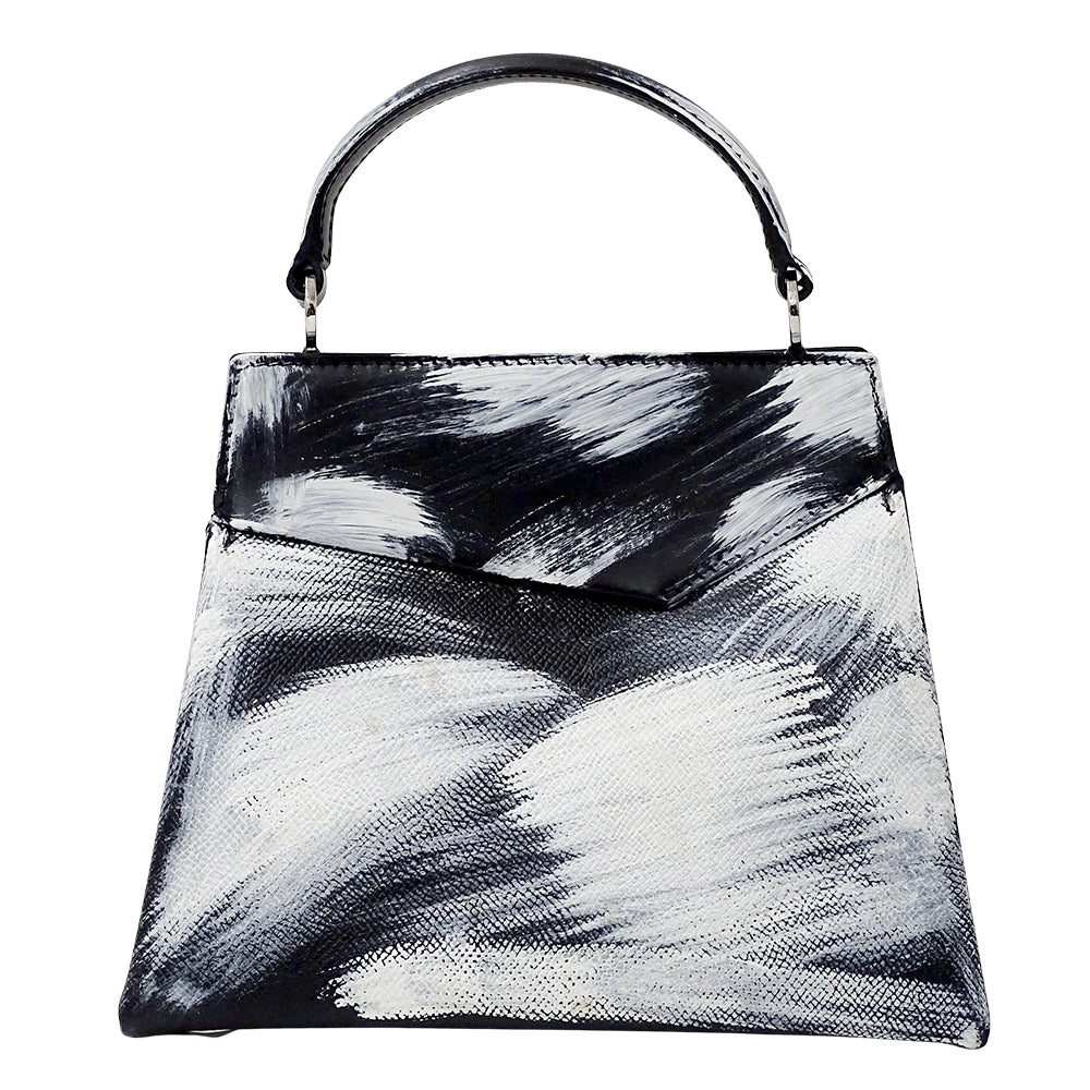 Maison Margiela メゾン マルジェラ スナッチト スモール ビアンケット 2wayバッグ ブラック ホワイト レザー レディース 【中古】