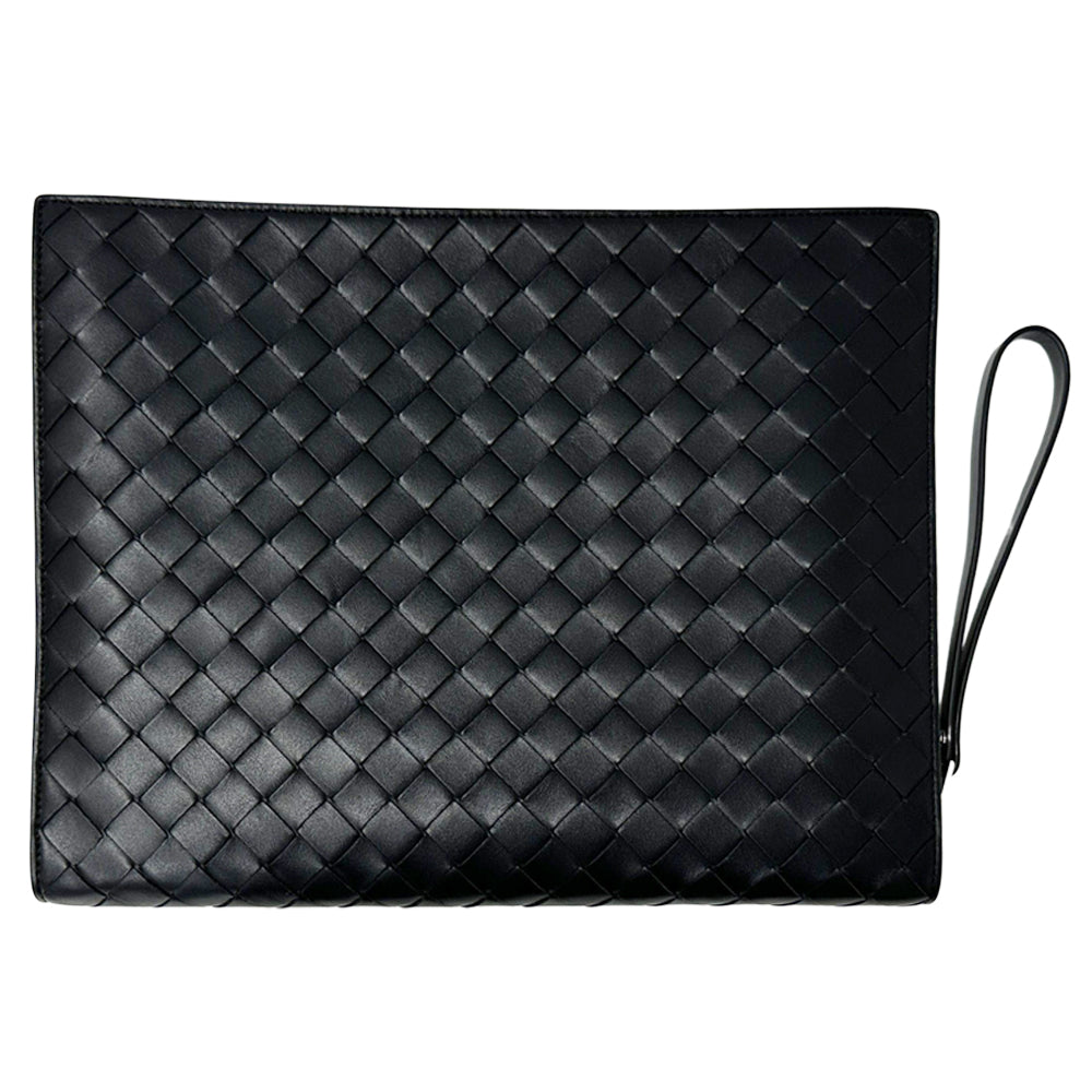 BOTTEGAVENETA ボッテガ・ヴェネタ クラッチ・セカンドバッグ ミディアムイントレチャート ブラック レザー メンズ 【中古】