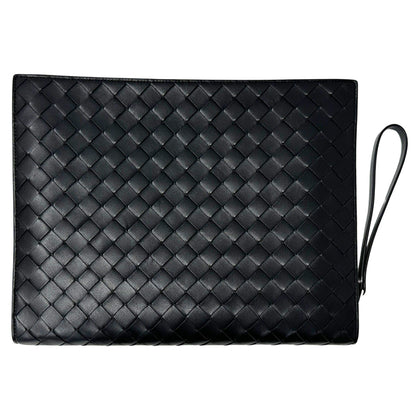 BOTTEGAVENETA ボッテガ・ヴェネタ クラッチ・セカンドバッグ ミディアムイントレチャート ブラック レザー メンズ 【中古】