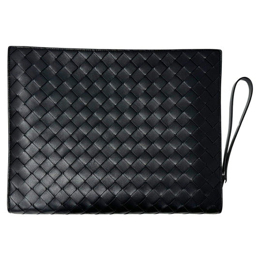 BOTTEGAVENETA ボッテガ・ヴェネタ クラッチ・セカンドバッグ ミディアムイントレチャート ブラック レザー メンズ 【中古】
