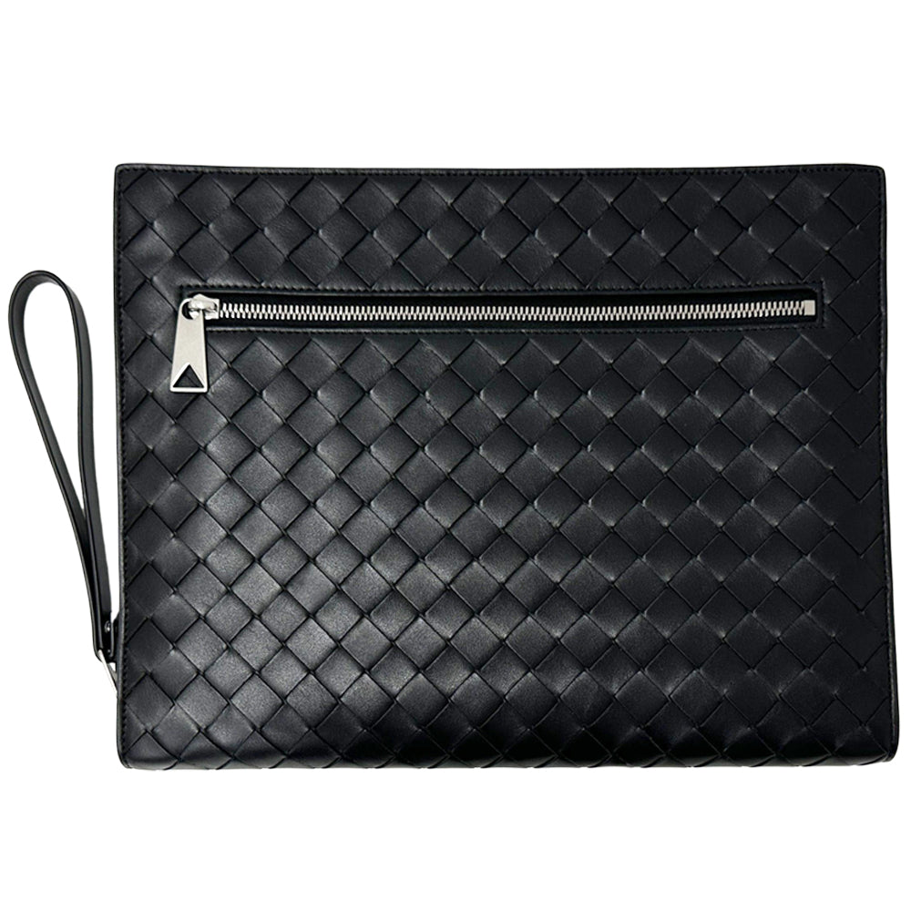 BOTTEGAVENETA ボッテガ・ヴェネタ クラッチ・セカンドバッグ ミディアムイントレチャート ブラック レザー メンズ 【中古】