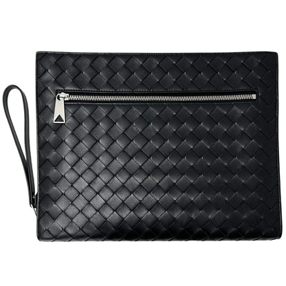 BOTTEGAVENETA ボッテガ・ヴェネタ クラッチ・セカンドバッグ ミディアムイントレチャート ブラック レザー メンズ 【中古】