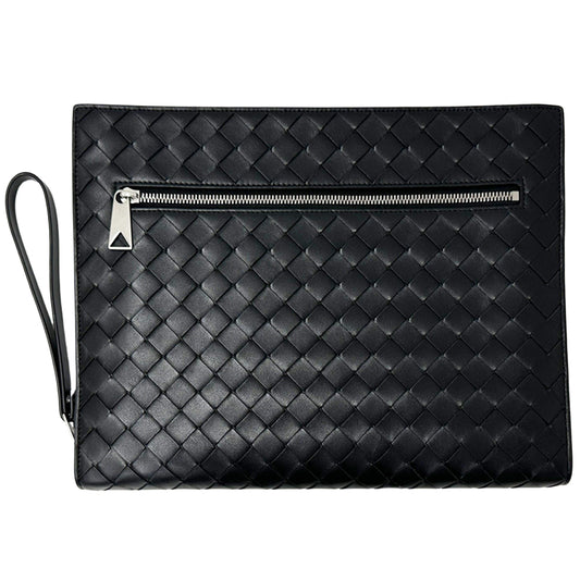 BOTTEGAVENETA ボッテガ・ヴェネタ クラッチ・セカンドバッグ ミディアムイントレチャート ブラック レザー メンズ 【中古】