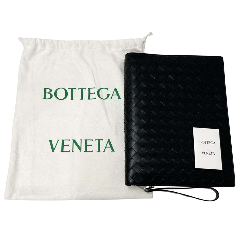 BOTTEGAVENETA ボッテガ・ヴェネタ クラッチ・セカンドバッグ ミディアムイントレチャート ブラック レザー メンズ 【中古】