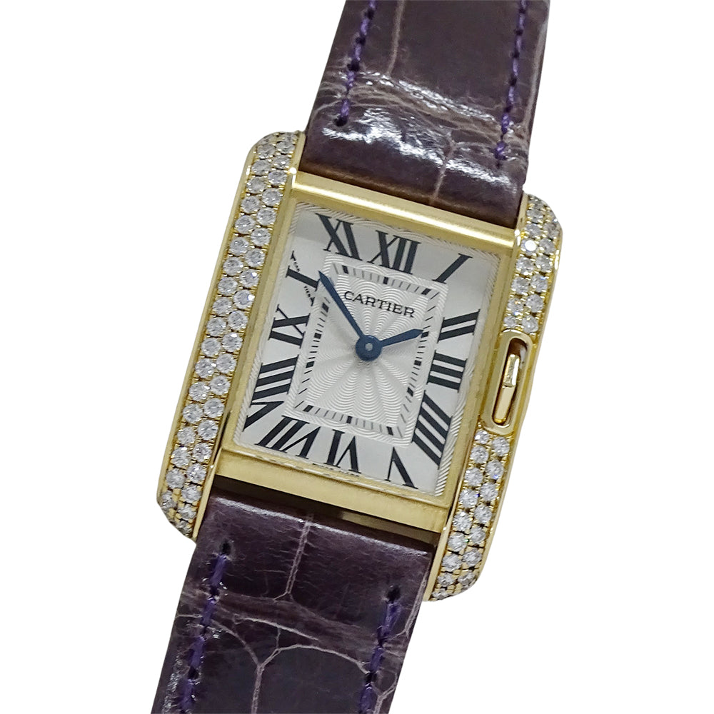 Cartier カルティエ タンクアングレーズ SM WT100014 レディース 腕時計 クオーツ QZ ダイヤモンド 750YG レザー 磨き済み 【中古】