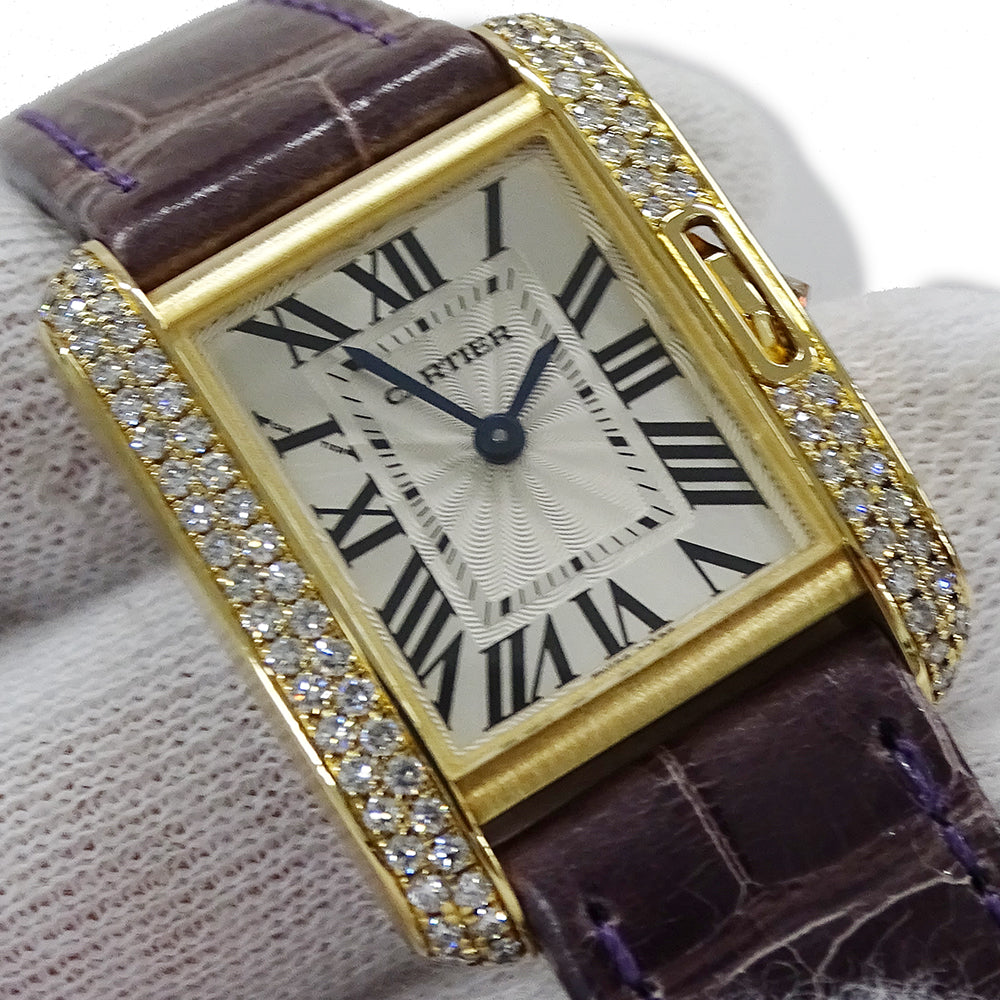 Cartier カルティエ タンクアングレーズ SM WT100014 レディース 腕時計 クオーツ QZ ダイヤモンド 750YG レザー 磨き済み 【中古】