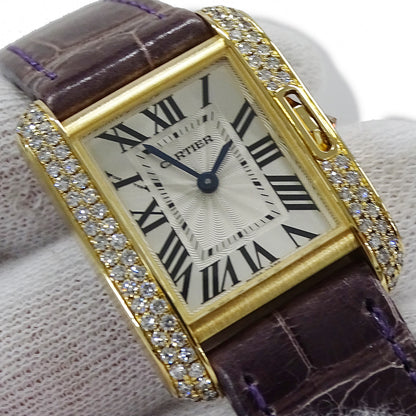 Cartier カルティエ タンクアングレーズ SM WT100014 レディース 腕時計 クオーツ QZ ダイヤモンド 750YG レザー 磨き済み 【中古】