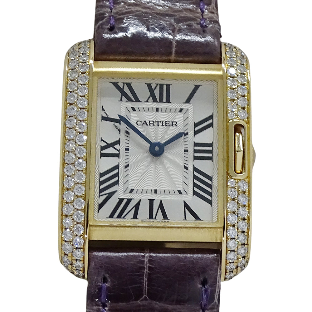 Cartier カルティエ タンクアングレーズ SM WT100014 レディース 腕時計 クオーツ QZ ダイヤモンド 750YG レザー 磨き済み 【中古】