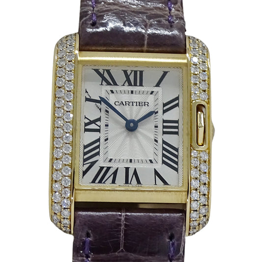Cartier カルティエ タンクアングレーズ SM WT100014 レディース 腕時計 クオーツ QZ ダイヤモンド 750YG レザー 磨き済み 【中古】
