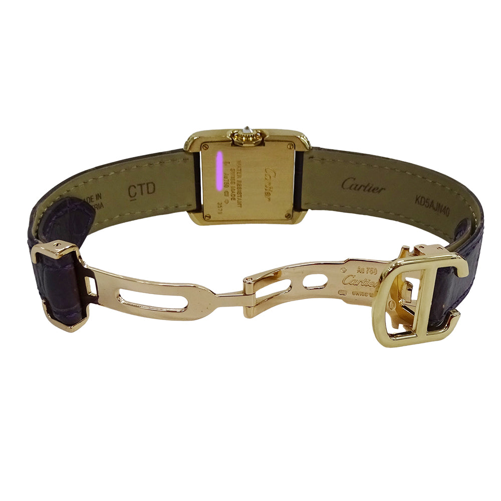 Cartier カルティエ タンクアングレーズ SM WT100014 レディース 腕時計 クオーツ QZ ダイヤモンド 750YG レザー 磨き済み 【中古】