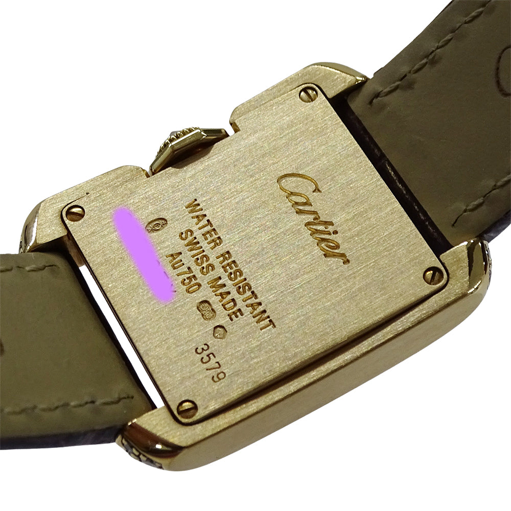 Cartier カルティエ タンクアングレーズ SM WT100014 レディース 腕時計 クオーツ QZ ダイヤモンド 750YG レザー 磨き済み 【中古】
