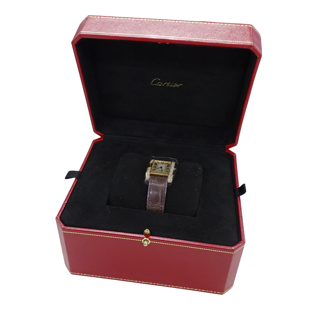 Cartier カルティエ タンクアングレーズ SM WT100014 レディース 腕時計 クオーツ QZ ダイヤモンド 750YG レザー 磨き済み 【中古】