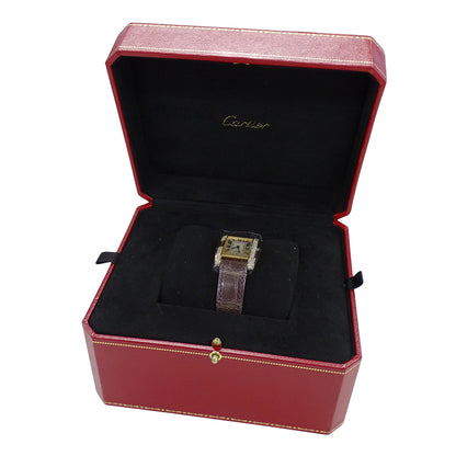 Cartier カルティエ タンクアングレーズ SM WT100014 レディース 腕時計 クオーツ QZ ダイヤモンド 750YG レザー 磨き済み 【中古】
