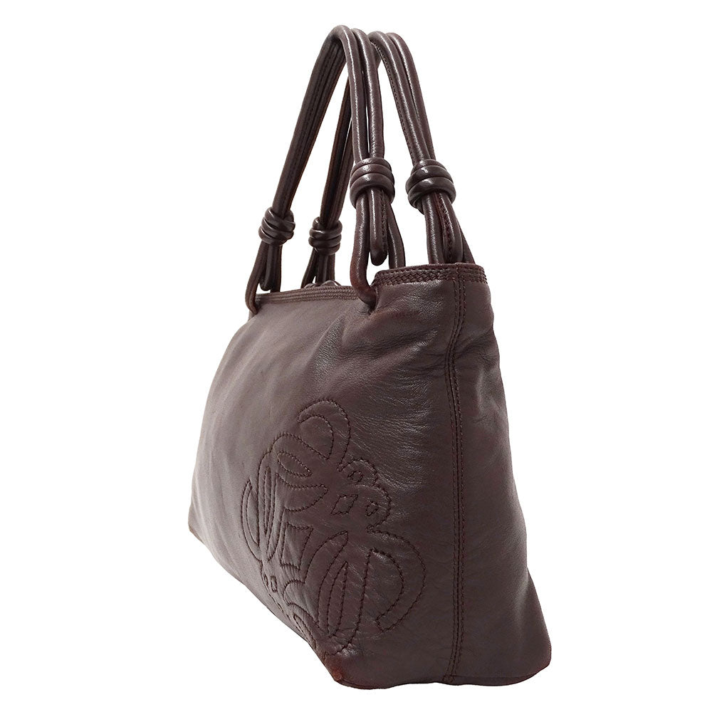 LOEWE ロエベ ハンドバッグ アナグラム ブラウン レザー レディース 【中古】