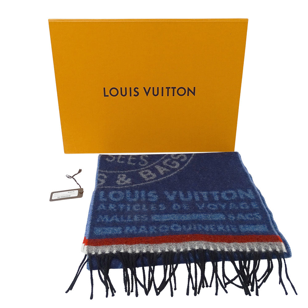 LOUIS VUITTON ルイ・ヴィトン エシャルプ・トランク スタンプス マフラー・ストール ブルー M78528 ウール メンズ 【中古】