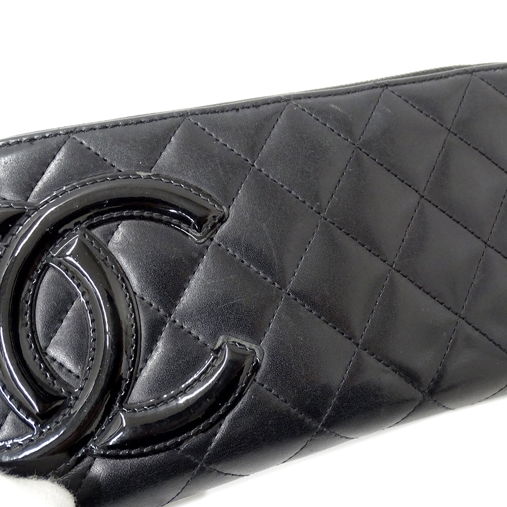 CHANEL シャネル 長財布 カンボン ブラック シルバー金具 ラムスキン レディース 【中古】