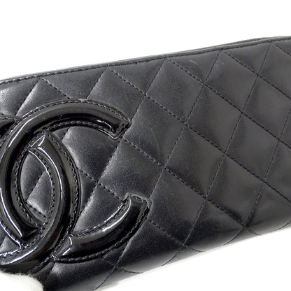 CHANEL シャネル 長財布 カンボン ブラック シルバー金具 ラムスキン レディース 【中古】