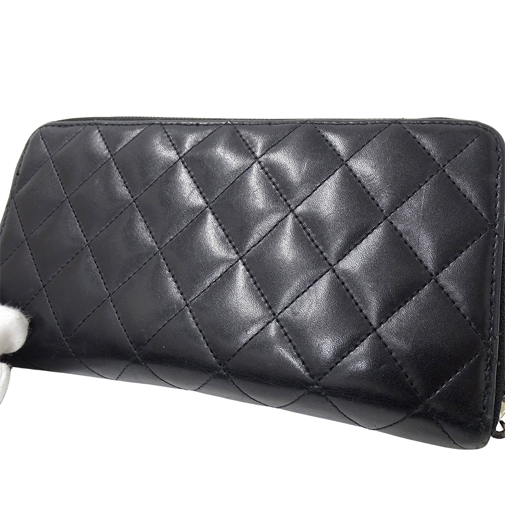 CHANEL シャネル 長財布 カンボン ブラック シルバー金具 ラムスキン レディース 【中古】